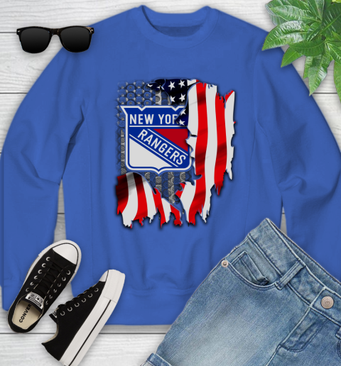 New York Rangers NHL Hockey American Flag Youth Sweatshirt 7