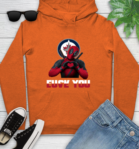 NHL Winnipeg Jets Deadpool Love You Fuck You Hockey Sports Youth Hoodie 4