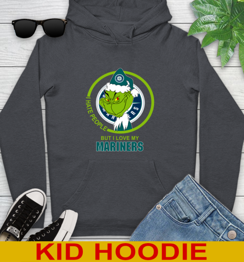 Seattle Mariners MLB Christmas Grinch I Hate People But I Love My Favorite Baseball Team Youth Hoodie 9