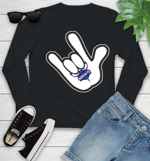 Charlotte Hornets NBA Basketball Mickey Rock Hand Disney Youth Long Sleeve 2