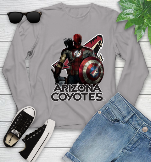 NHL Captain America Thor Spider Man Hawkeye Avengers Endgame Hockey Arizona Coyotes Youth Long Sleeve 5