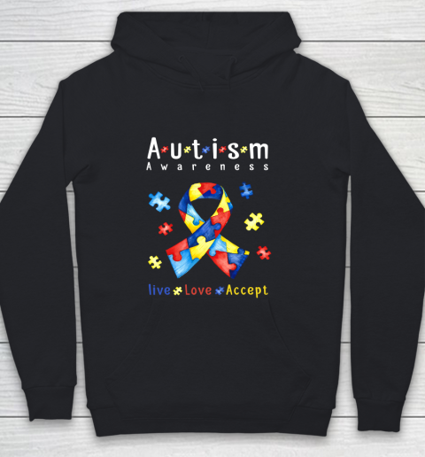 Live Love Accept Autism Awareness Month Ribbon Puzzle Youth Hoodie