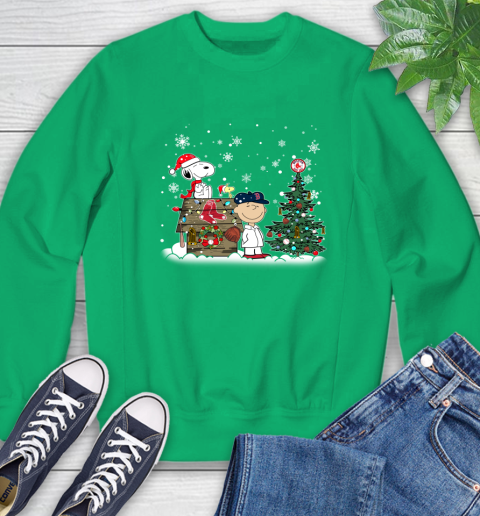 MLB Boston Red Sox Snoopy Charlie Brown Christmas Baseball Commissioner's Trophy Sweatshirt 7