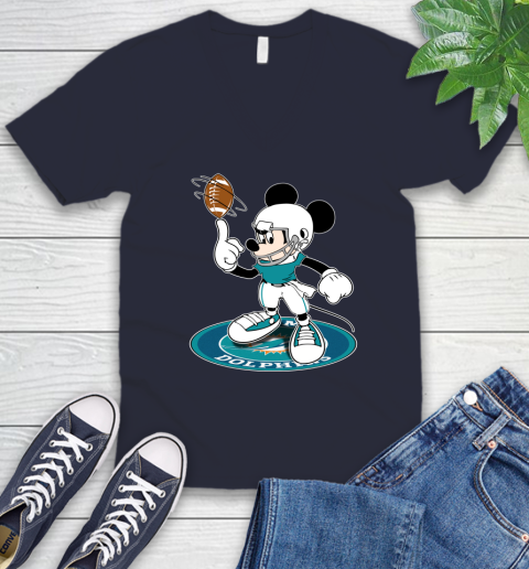 NFL Football Miami Dolphins Cheerful Mickey Disney Shirt V-Neck T-Shirt 3