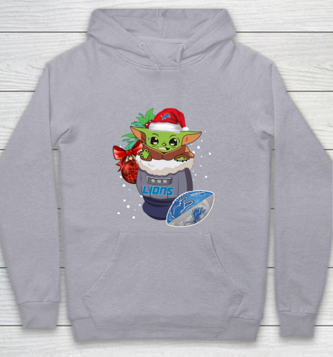 Detroit Lions Christmas Baby Yoda Star Wars Funny Happy NFL Youth Hoodie 5
