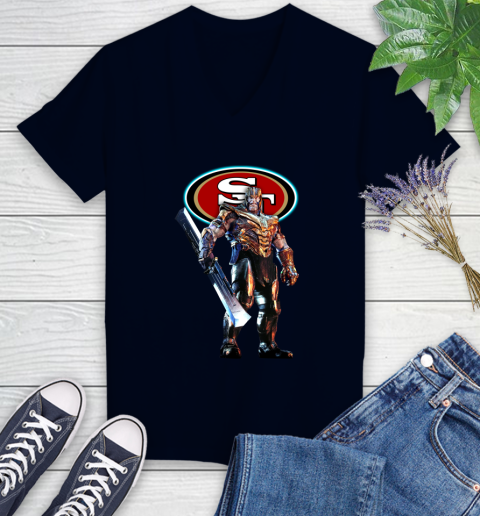 NFL Thanos Gauntlet Avengers Endgame Football San Francisco 49ers Women's V-Neck T-Shirt 3