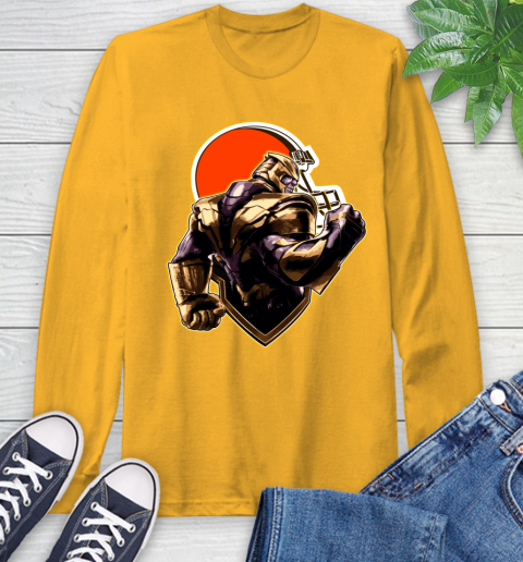 NFL Thanos Avengers Endgame Football Sports Cleveland Browns Long Sleeve T-Shirt 3