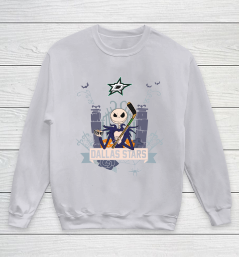 NHL Dallas Stars Hockey Jack Skellington Halloween Youth Sweatshirt 3