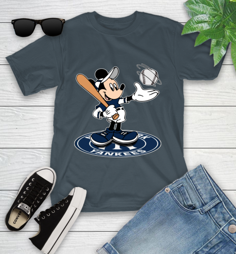 MLB Baseball New York Yankees Cheerful Mickey Disney Shirt Youth T-Shirt 8