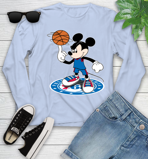 NBA Basketball Philadelphia 76ers Cheerful Mickey Disney Shirt Youth Long Sleeve 9