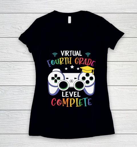 Back To School Shirt Virtual Fourth Grade level complete Women's V-Neck T-Shirt