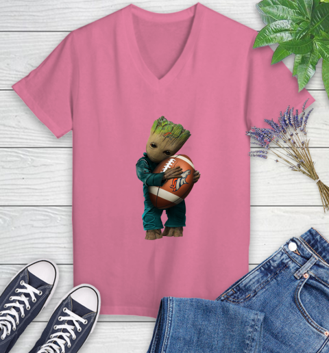 NFL Groot Guardians Of The Galaxy Football Sports Denver Broncos Women's V-Neck T-Shirt 13