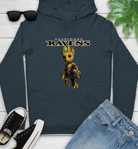 Baltimore Ravens NFL Football Groot Marvel Guardians Of The Galaxy Youth Hoodie 8