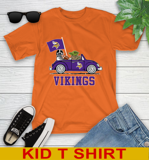 NFL Football Minnesota Vikings Darth Vader Baby Yoda Driving Star Wars Shirt Youth T-Shirt 7