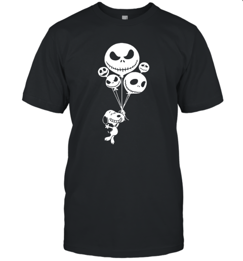 Snoopy Flying Up With Jack Skellington Balloons Unisex Jersey Tee