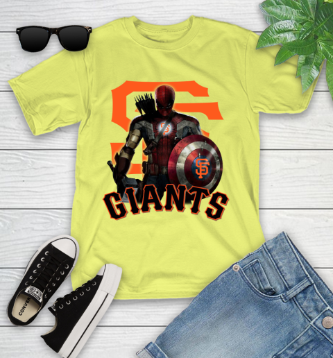 MLB Captain America Thor Spider Man Hawkeye Avengers Endgame Baseball San Francisco Giants Youth T-Shirt 8