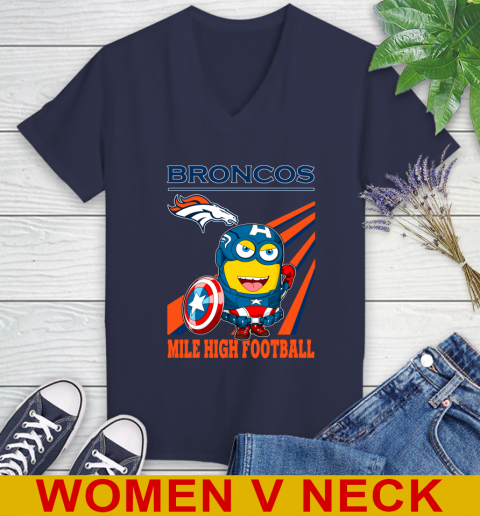 NFL Football Denver Broncos Captain America Marvel Avengers Minion Shirt Women's V-Neck T-Shirt 12