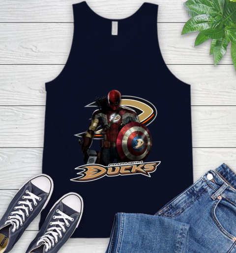 NHL Captain America Thor Spider Man Hawkeye Avengers Endgame Hockey Anaheim Ducks Tank Top 3