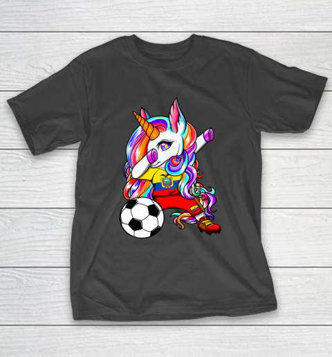 Dabbing Unicorn Ecuador Soccer Fans Jersey Flag Football T-Shirt 14
