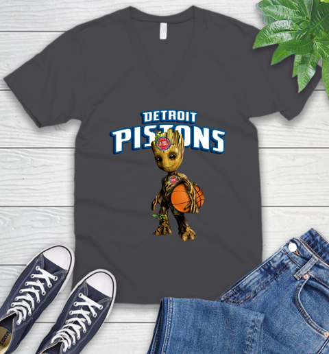 Detroit Pistons NBA Basketball Groot Marvel Guardians Of The Galaxy V-Neck T-Shirt 5