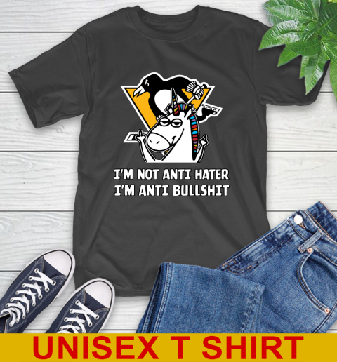 Pittsburgh Penguins NHL Hockey Unicorn I'm Not Anti Hater I'm Anti Bullshit T-Shirt 2