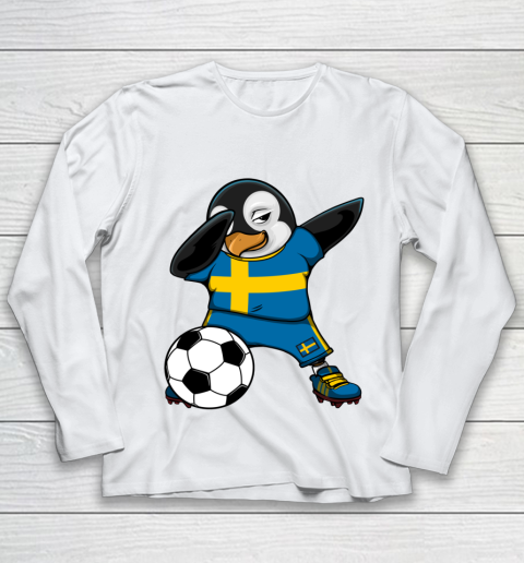 Dabbing Penguin Sweden Soccer Fans Jersey Football Lovers Youth Long Sleeve