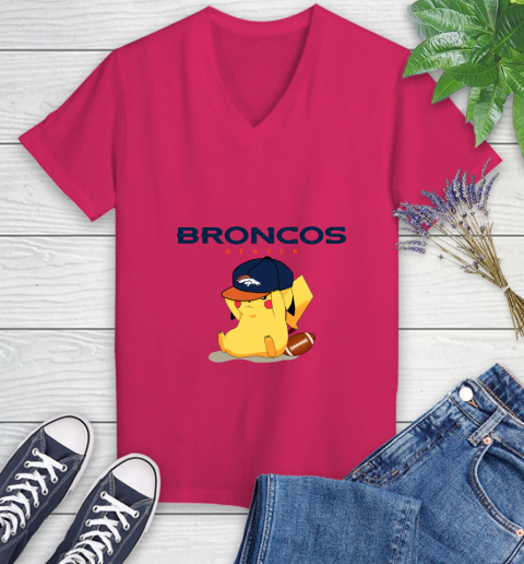 NFL Pikachu Football Sports Denver Broncos Women's V-Neck T-Shirt 9