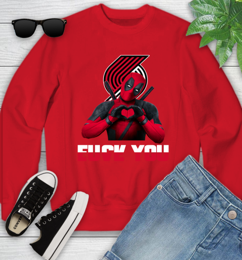 NBA Portland Trail Blazers Deadpool Love You Fuck You Basketball Sports Youth Sweatshirt 8