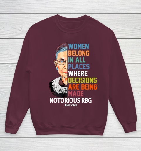 Notorious RBG 1933  2020 Women Belong In All Places Ruth Bader Ginsburg Youth Sweatshirt 4