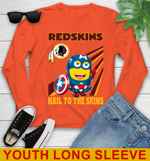 NFL Football Washington Redskins Captain America Marvel Avengers Minion Hail To The Skín Shirt Youth Long Sleeve 3