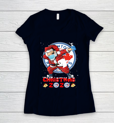 Toronto Blue Jays Funny Santa Claus Dabbing Christmas 2020 MLB Women's V-Neck T-Shirt 2