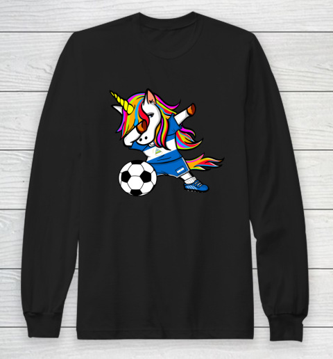 Dabbing Unicorn Nicaragua Football Nicaragua Flag Soccer Long Sleeve T-Shirt