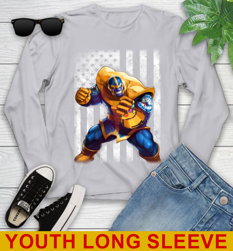 NBA Basketball Philadelphia 76ers Thanos Marvel American Flag Shirt Youth Long Sleeve 5
