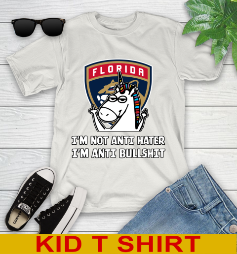 Florida Panthers NHL Hockey Unicorn I'm Not Anti Hater I'm Anti Bullshit Youth T-Shirt 12