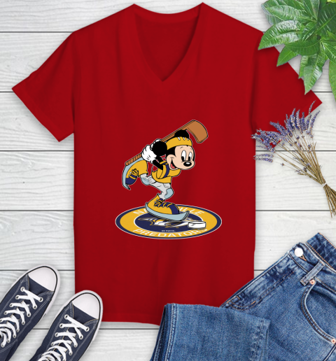 NHL Hockey Nashville Predators Cheerful Mickey Disney Shirt Women's V-Neck T-Shirt 10