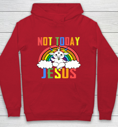Unicorn Rainbow Not Today Jesus Premium Hoodie 10