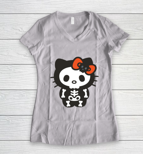 Hello Kitty Skeleton Halloween Women's V-Neck T-Shirt