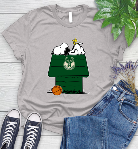 Milwaukee Bucks NBA Basketball Snoopy Woodstock The Peanuts Movie Women's T-Shirt 10