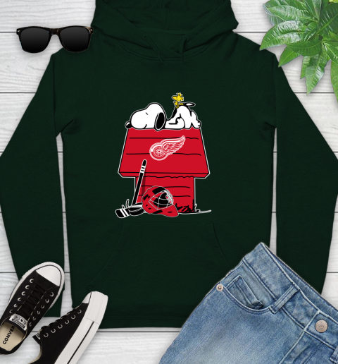 Detroit Red Wings NHL Hockey Snoopy Woodstock The Peanuts Movie Youth Hoodie 13