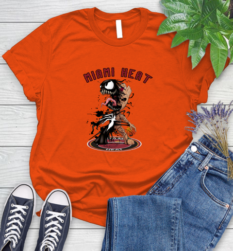 NBA Miami Heat Basketball Venom Groot Guardians Of The Galaxy Women's T-Shirt 4