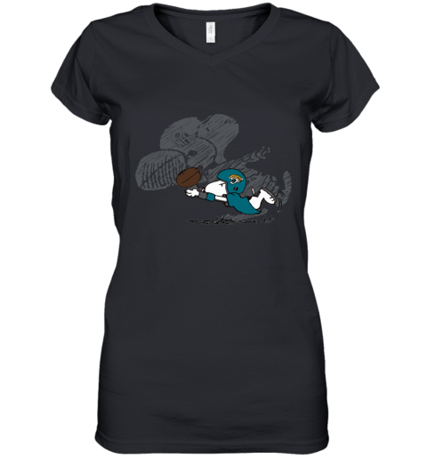 Jacksonville Jaguars Snoopy Plays The Football Game Women's V-Neck T-Shirt