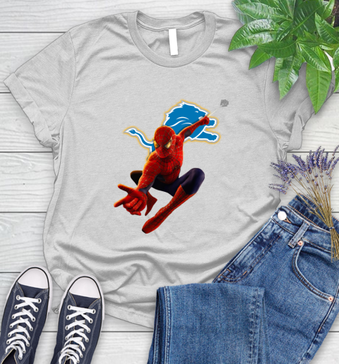 NFL Spider Man Avengers Endgame Football Detroit Lions Women's T-Shirt