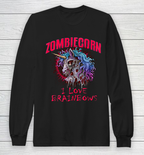 Zombie Unicorn I Love Brainbows Halloween Gothic Goth Punk Long Sleeve T-Shirt