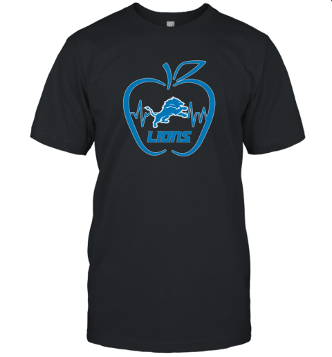 Apple Heartbeat Teacher Symbol Detroit Lions Unisex Jersey Tee