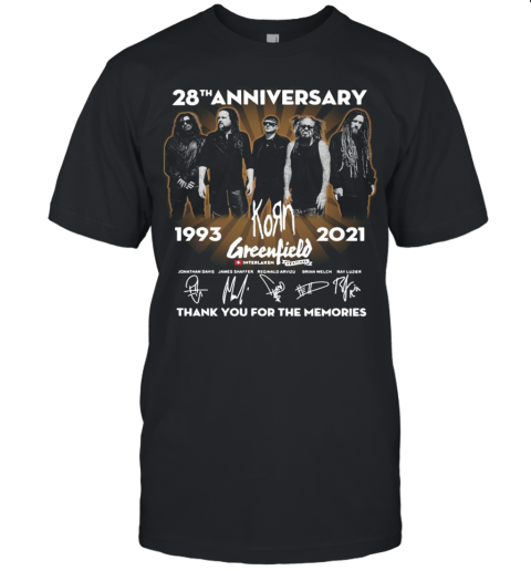 28Th Anniversary 1993 2021 Korn Greenfield Signatures Thank You For The Memories Unisex Jersey Tee