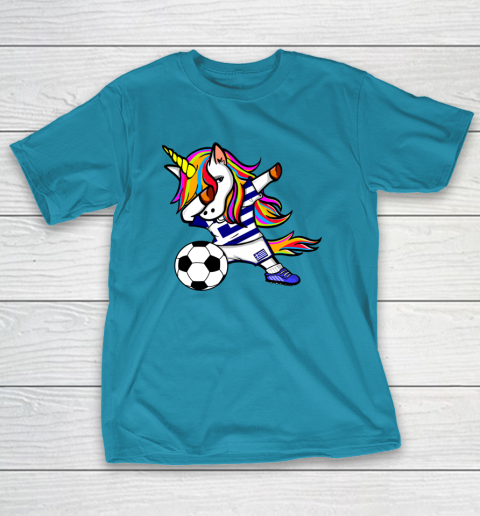 Funny Dabbing Unicorn Greece Football Greek Flag Soccer T-Shirt 20