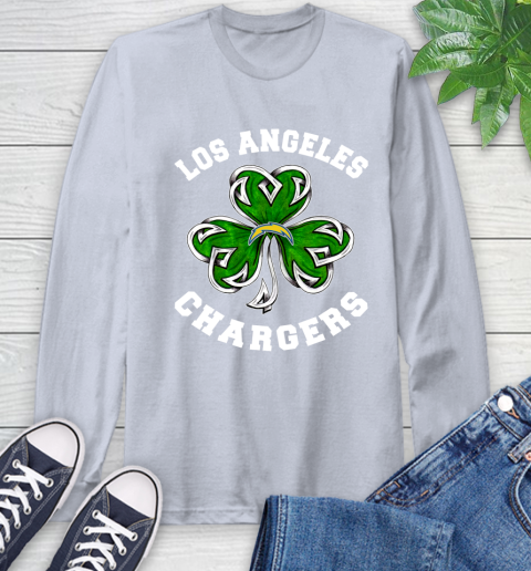 NFL Los Angeles Chargers Three Leaf Clover St Patrick's Day Football Sports Long Sleeve T-Shirt 7 NFL Los Angeles Chargers Three Leaf Clover St Patrick's Day Football Sports Long Sleeve T-Shirt - Image 7