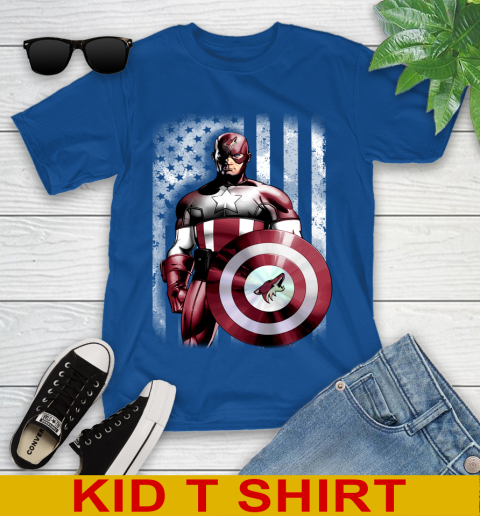 Arizona Coyotes NHL Hockey Captain America Marvel Avengers American Flag Shirt Youth T-Shirt 10