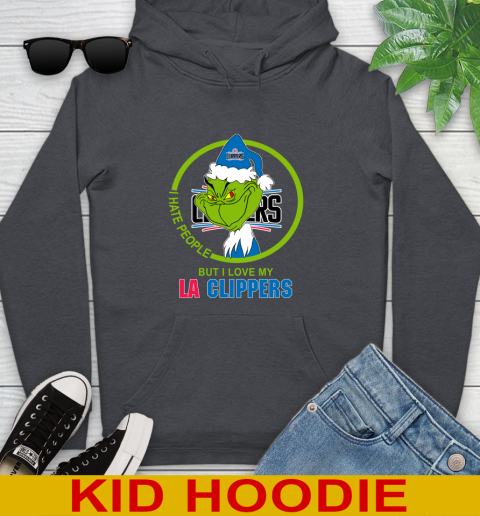 LA Clippers NBA Christmas Grinch I Hate People But I Love My Favorite Basketball Team Youth Hoodie 9