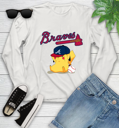 MLB Pikachu Baseball Sports Atlanta Braves Youth Long Sleeve 12